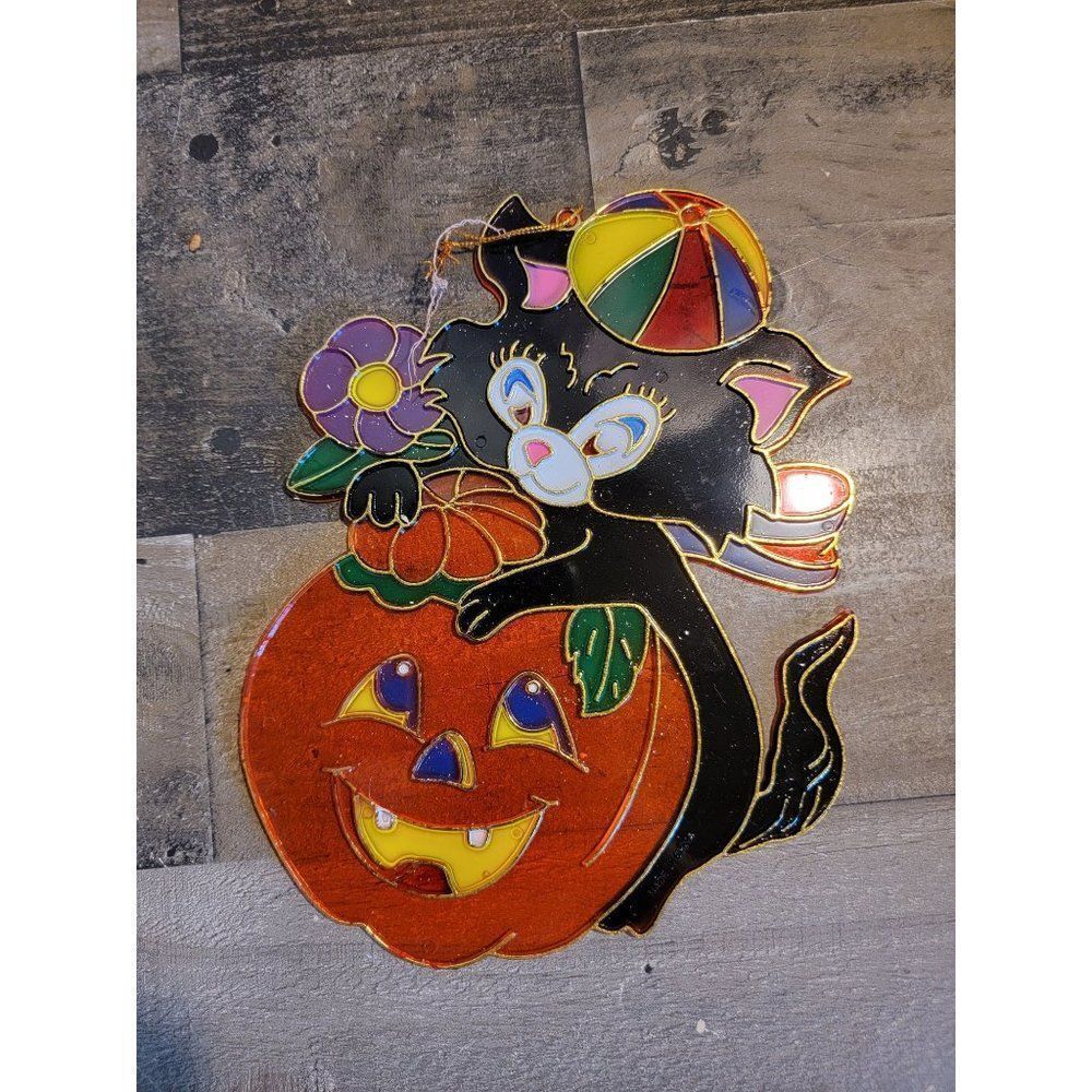 Halloween stain‎ paint vintage Cat pumpkin glitter plastic decor flower